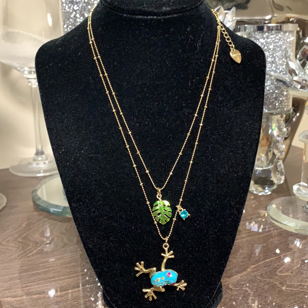 Betsey Johnson Blue Frog & Leaf Necklace
